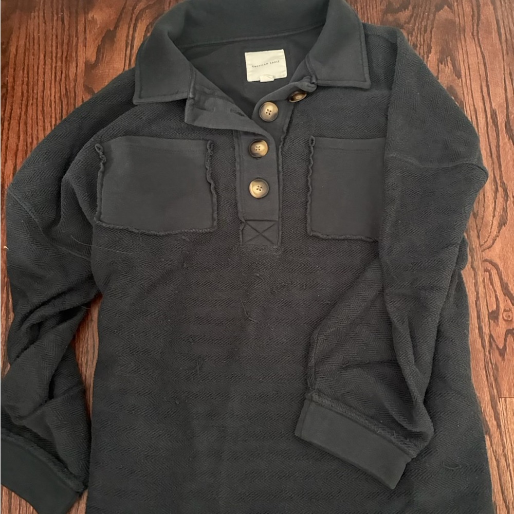 American Eagle Outfitters Dark Gray Button-Down Sweater